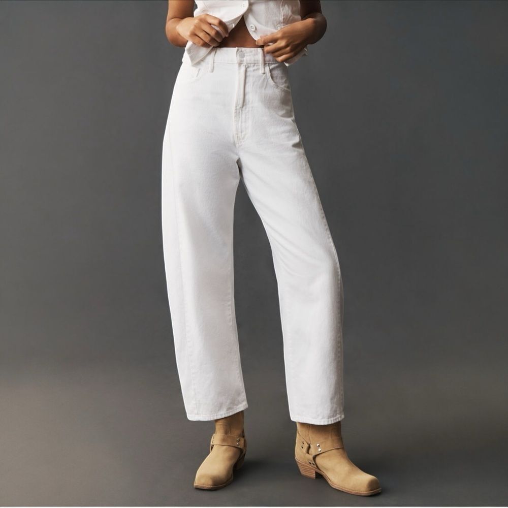 NWT MOTHER Full Pipe Flood High-Rise Barrel Jeans White Anthropologie Size 31